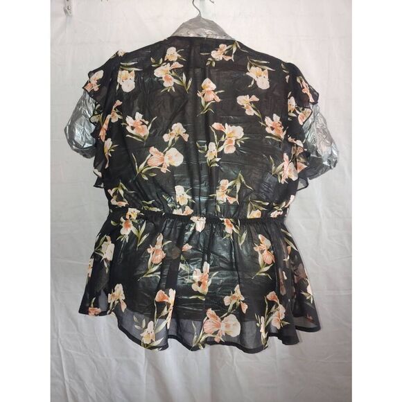 Forever 21 Women's PLUS Size 0X Black Floral Sheer Peplum Blouse - Picture 3 of 5